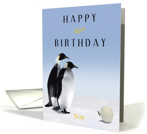 Happy 40th Expecting Birthday Son with Penguins and Hatching Egg card