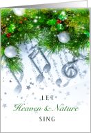 Musical Christmas with Silver Hued Music Notes and Festive Greenery card