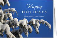 Happy Holidays Board Member with Snowy Evergreen Tree and Blue Sky card