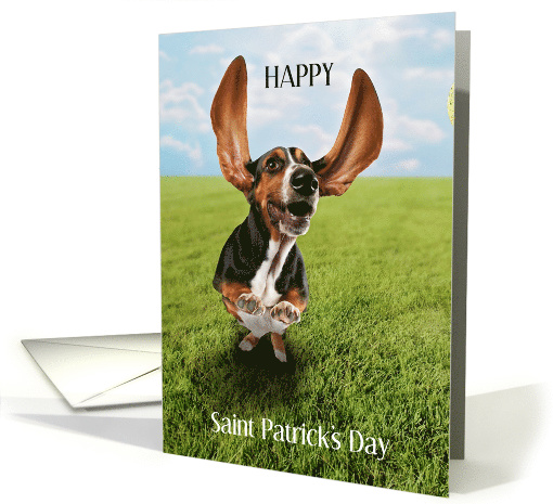 Happy Saint Patrick's Day with Basset Hound on Green Grass card