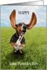 Happy Saint Patrick’s Day with Basset Hound on Green Grass card