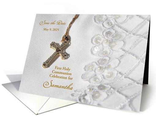 Save the Date First Holy Communion with Gold Cross and... (1756898)