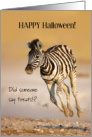 Happy Halloween with Adorable Baby Zebra Running card