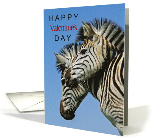 Happy Valentine's Day with Two Snugglng Zebras with Blue Sky card