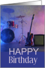 Happy Birthday Rock and Roll with Drums Cymbals Guitar and Amp card