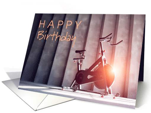 Happy Birthday with Exercise Bike in the Sun in a Gym card (1757700)