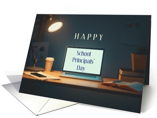 Happy School Princi'al's Day May 1 with Desk Laptop Books card