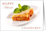 Happy National Lasagna Day July 29 with Yummy Plate of Pasta card
