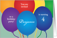 Happy Birthday Invite with Colorful Balloons and Custom Name Age Date card