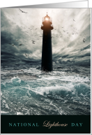 National Lighthouse Day August 7 with Dramatic Lighthouse and Waves card