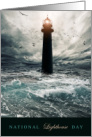 National Lighthouse Day August 7 with Dramatic Lighthouse and Waves card