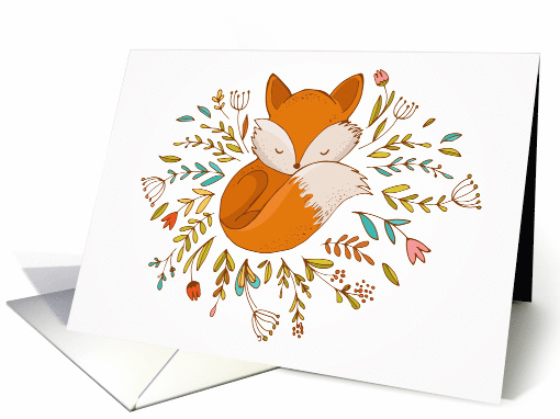 Cute Napping Red Fox and Flowers Pregnancy Congrats card (1777766)