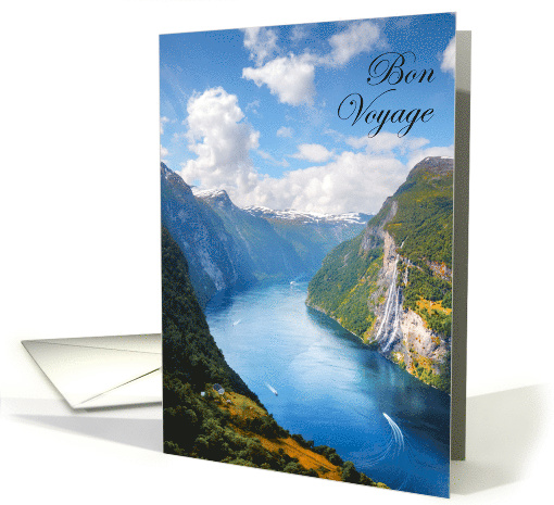 Bon Voyage with Waterfalls Mountains Fjord and Ships card (1779158)