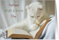 National Read A Book Day September 6 with White Cat and Book card