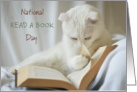 National Read A Book Day September 6 with White Cat and Book card
