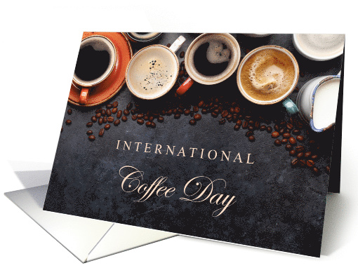 International Coffee Day October 1 with Coffee Cups and Beans card