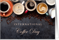 International Coffee Day October 1 with Coffee Cups and Beans card