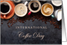 International Coffee Day October 1 with Coffee Cups and Beans card