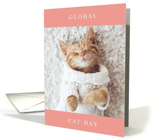 Global Cat Day with Adorable Sleeping Orange Kitty Cat card (1800802)