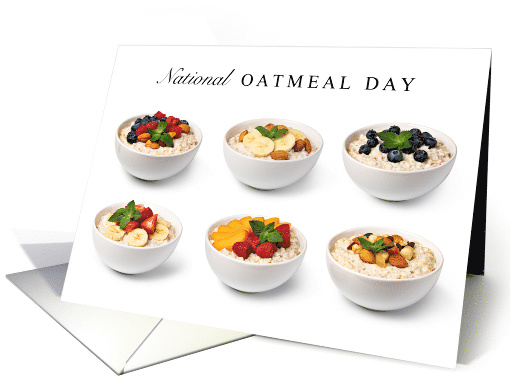 National Oatmeal Day October 29 with Bowls of Oats and Fruit card