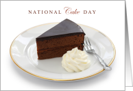 National Cake Day November 26 with Chocolate Cake Slice on Fancy Plate card