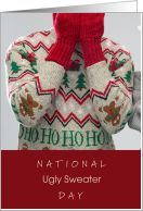National Ugly Sweater Day December 16th with Embarassed Person Hiding Face card