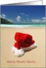 Santa Hat Merrily on Beach with Sand and Pretty Waves card