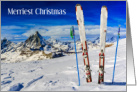 Merry Christmas with Skis and Poles in Zermatt Switzerland Mountains card