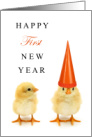 Happy 1st New Year with 2 Adorable Chicks and 1 Party Hat card