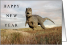 Happy New Year with Dinosaur on Grassy Hill card