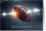 Big Football Game Party Invitation with Flying Football in Stadium card