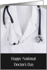 Happy National Doctor’s Day with White Coat and Stethoscope card