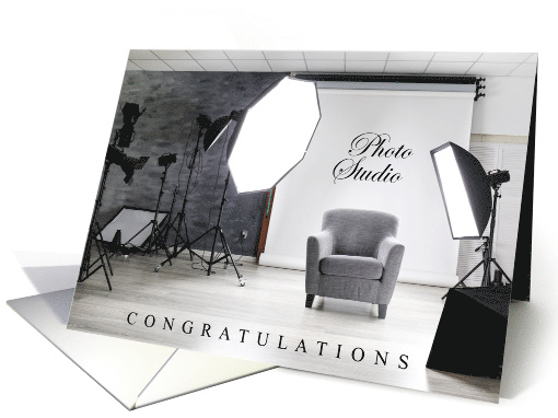 Photo Studio Congrats with Chair Backdrop and Lighting Set Up card