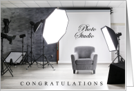 Photo Studio Congrats with Chair Backdrop and Lighting Set Up card