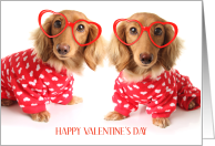 Happy Valentine’s Day Twin Great Granddaughters with Hearts Dogs card