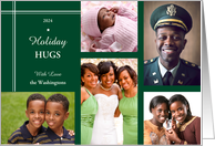 Five Photo Holiday Hugs Lines and Stars Border with Any Name and Year card