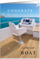 New Boat Congrats with Ship Blue Sky Pretty Water Land card