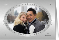 Faith Friends Family Peace Hope Love Joy One Photo Xmas Silver Custom card