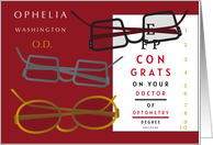 Doctor of Optometry Congrats with Glasses and Eye Chart card
