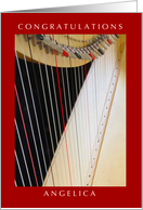 Congrats Lever Harp Recital Performance with Red Background card