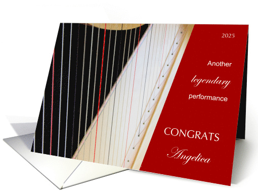 Congrats Pedal Harp Recital Performance with Red Background card