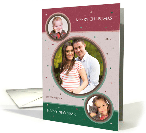 3 Photo Winter Holidays Christmas Card with Reds Greens... (1933998)
