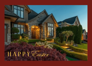 Happy Easter Landscaper with House Garden
