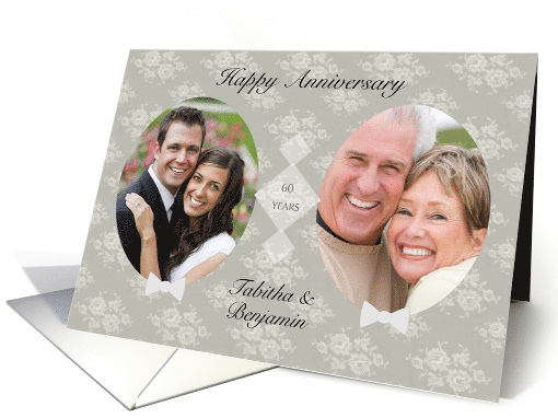 2 Photo Happy 60th Wedding Anniversary with Lace Background card
