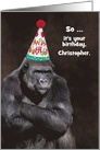 Custom Grumpy Male Gorilla in a Birthday Party Hat card