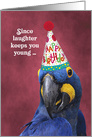 Cute Hyacinth Macaw in Happy Birthday Party Hat card