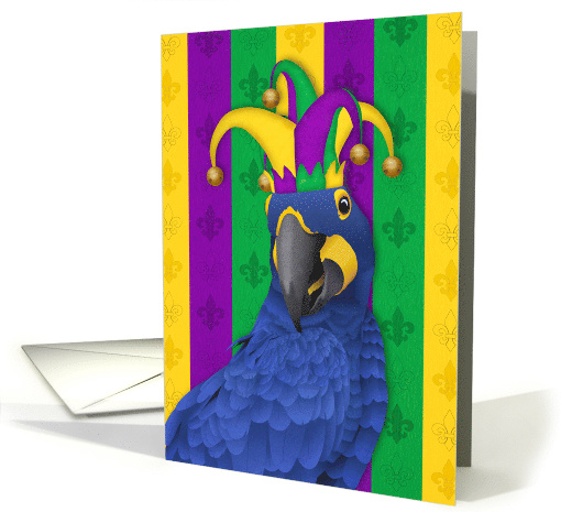 Colorful Jester Macaw Mardi Gras Masquerade Party Invitation card