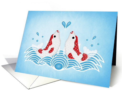 Happy Loving Kuchibeni Lipstick Koi Fish Valentine's Day card