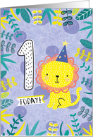 Cute Boys Lion First Birthday card