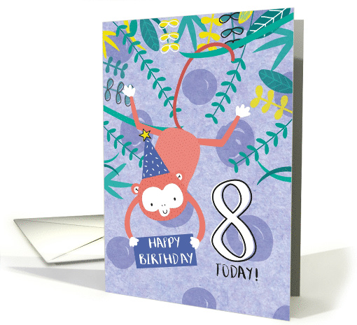 Cute Boys Monkey Eighth Birthday card (1618002)